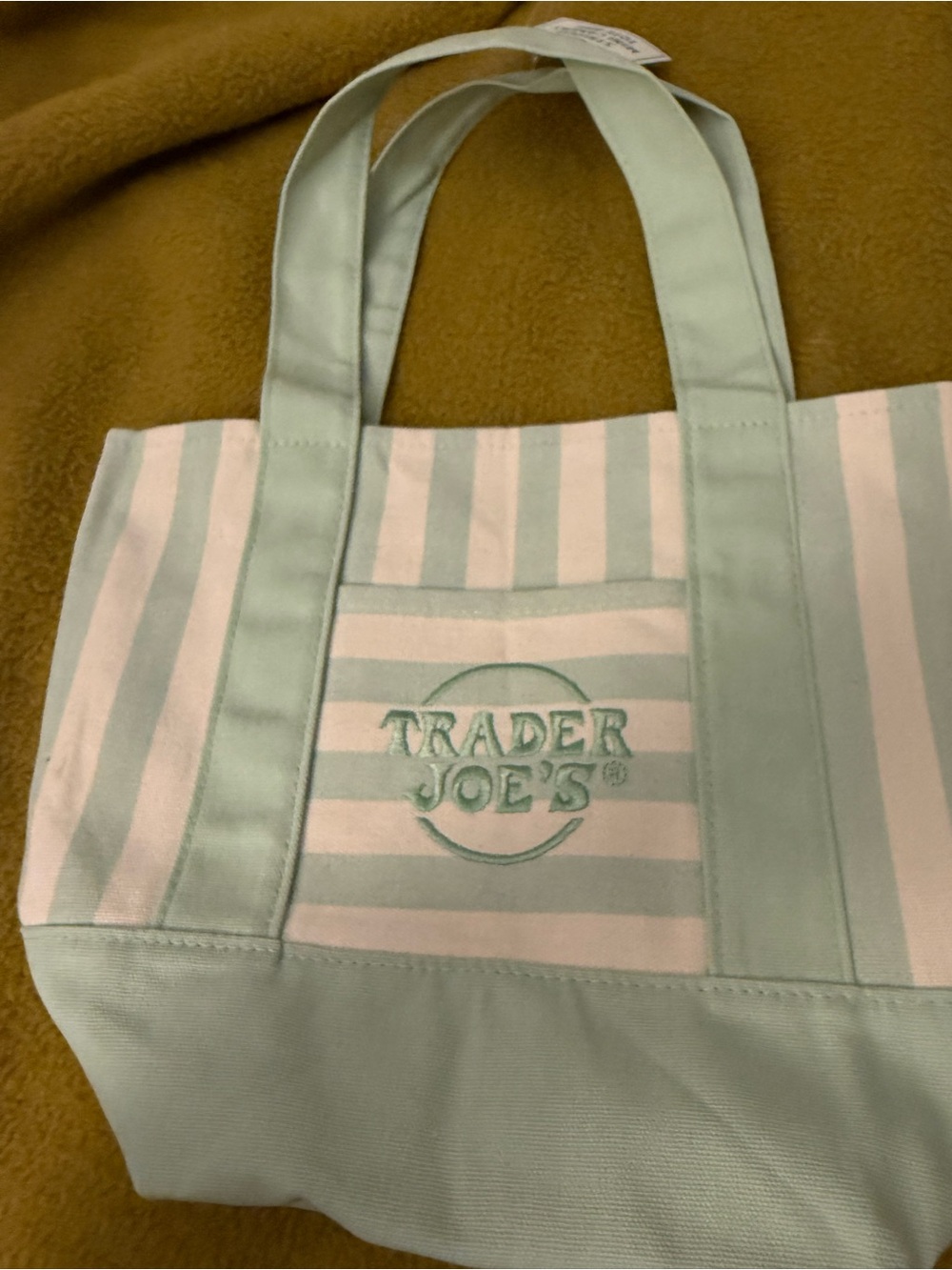 Trader Joe's Green Stripe Canvas Mini Tote! NWT!